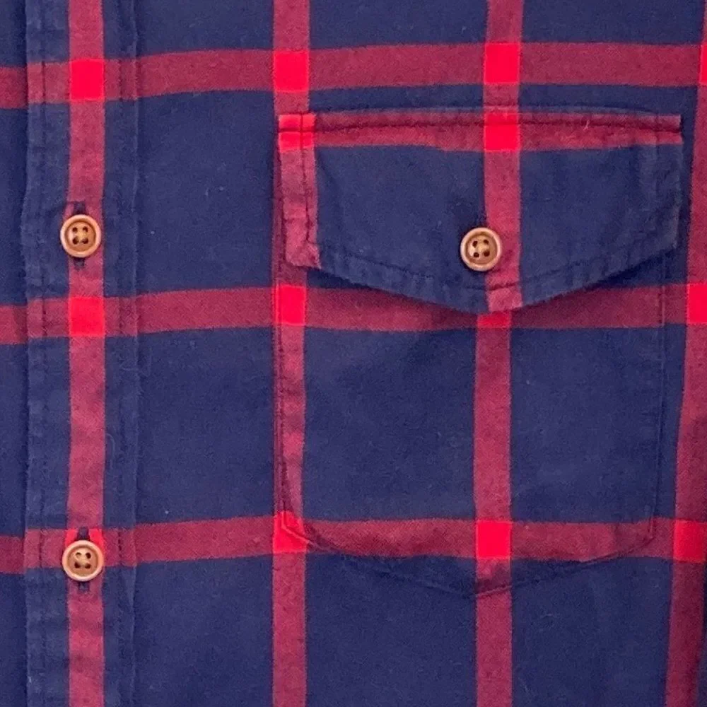 J. Crew Red Navy Kory Check Brushed Twill Cotton Shirt Size Medium